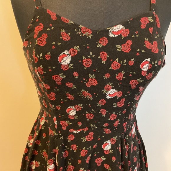 5. By Junkfood Grateful Dead Skull Red Roses Mini dress Spaghetti Straps SZ S - Picture 4 of 10